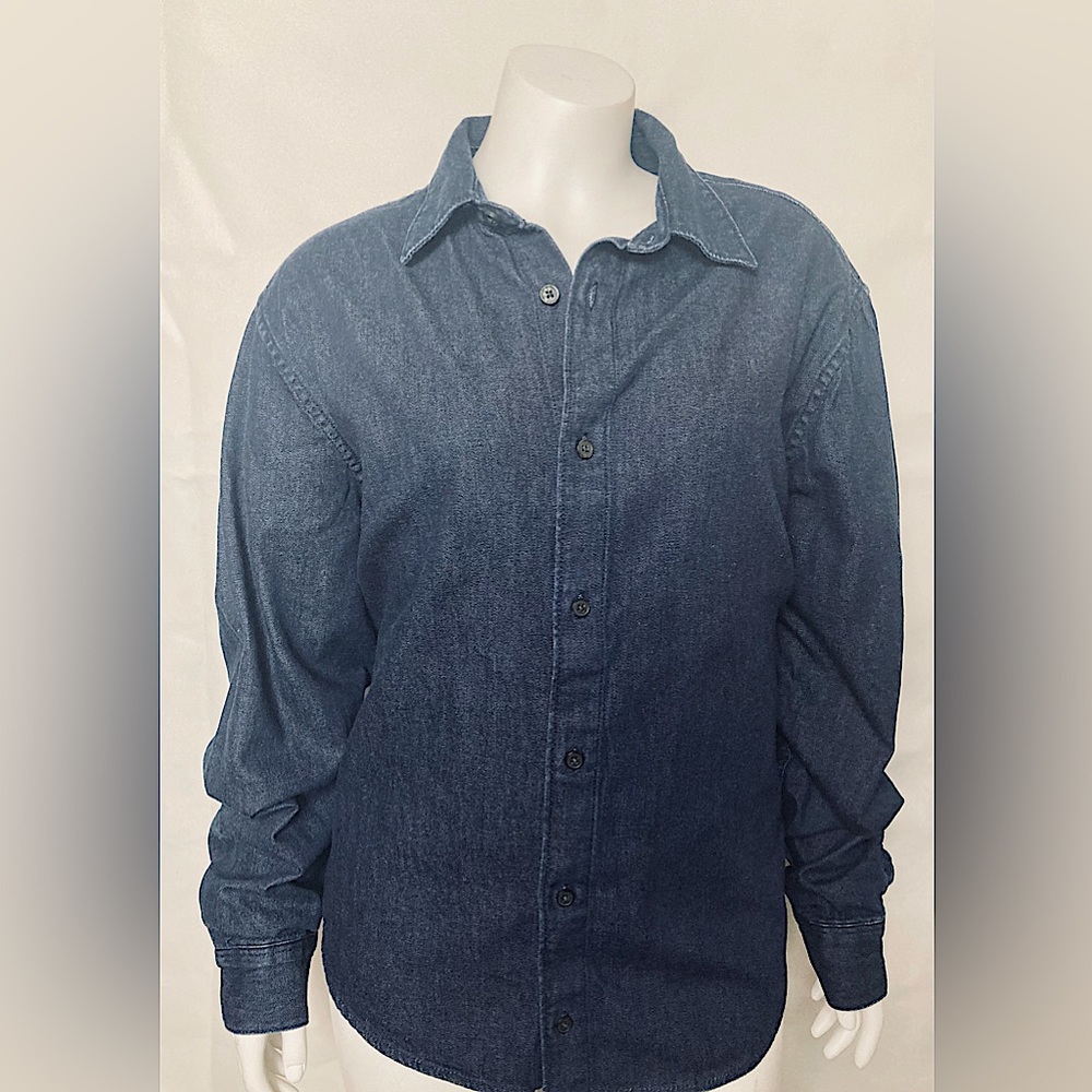 Calvin Klein Dark Denim Jean Button Down Shirt Size M